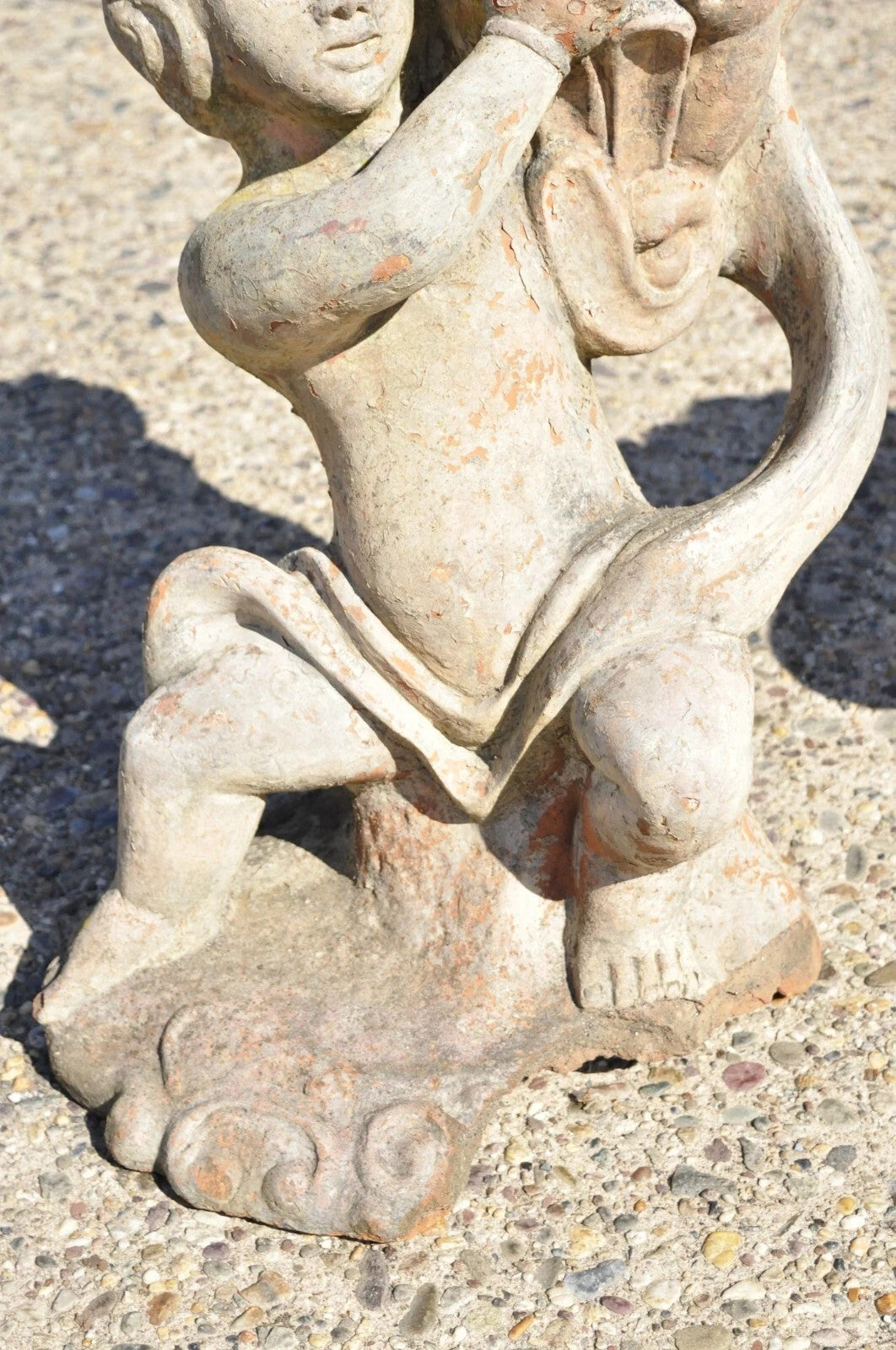 Vintage Cast Terracotta Figural 28" Cherub Putti Garden Planter Pots - a Pair