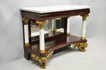 Antique American New York Classical Marble Top Mahogany Console Pier Table