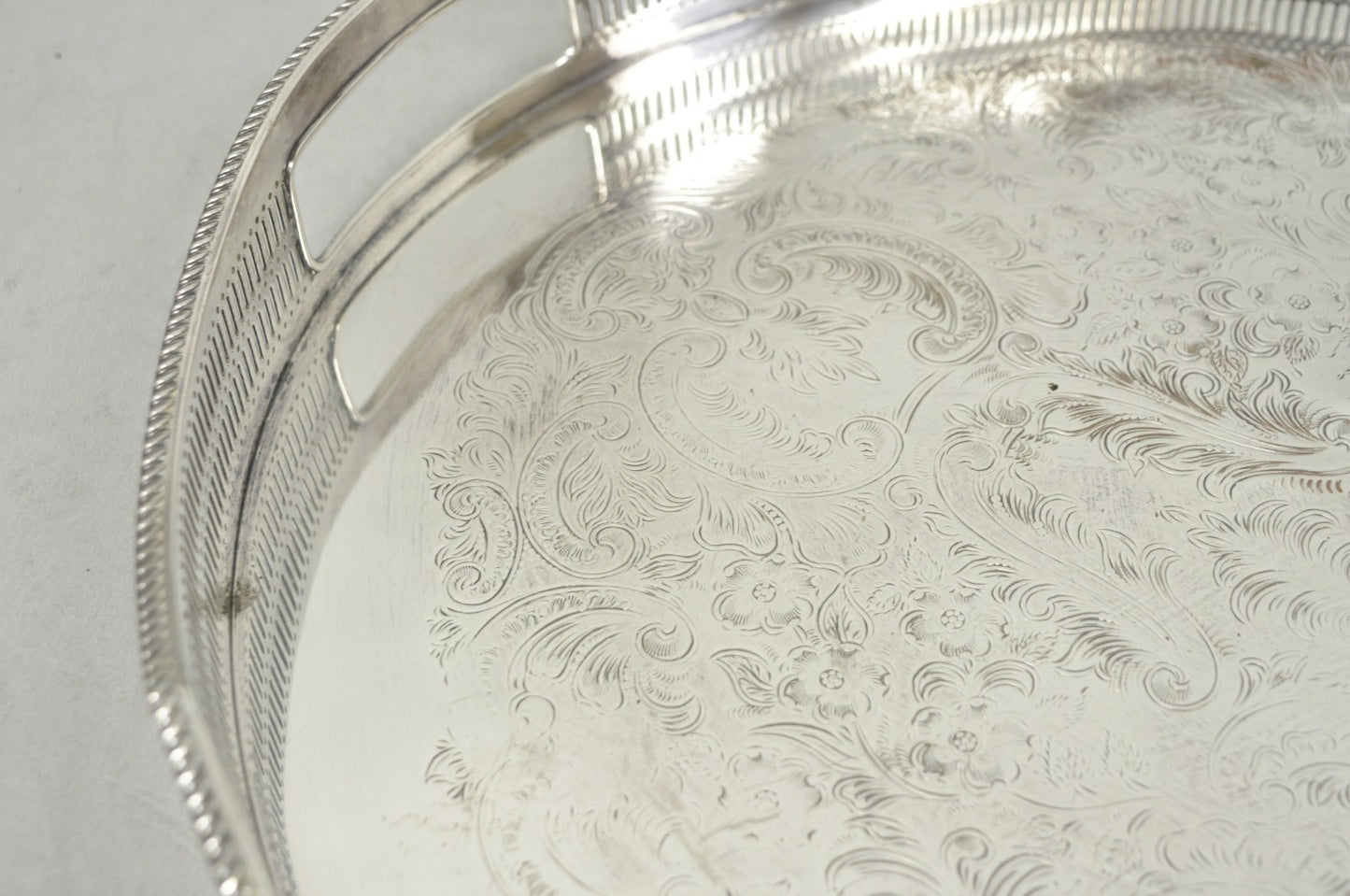 Vintage English Edwardian Silver Plated Oval Scalloped Gallery Bar Platter Tray