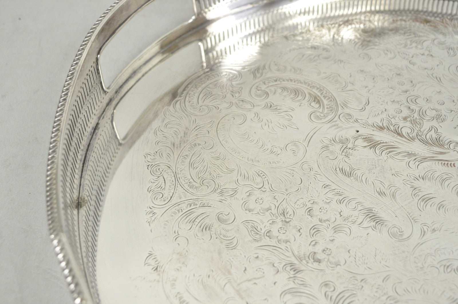 Vintage English Edwardian Silver Plated Oval Scalloped Gallery Bar Platter Tray