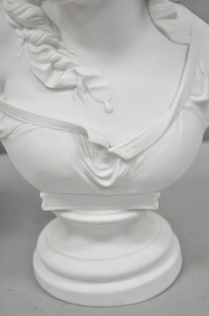 Antique French Classical Parian Porcelain 13" Goddess Female Maiden Bust - Pair