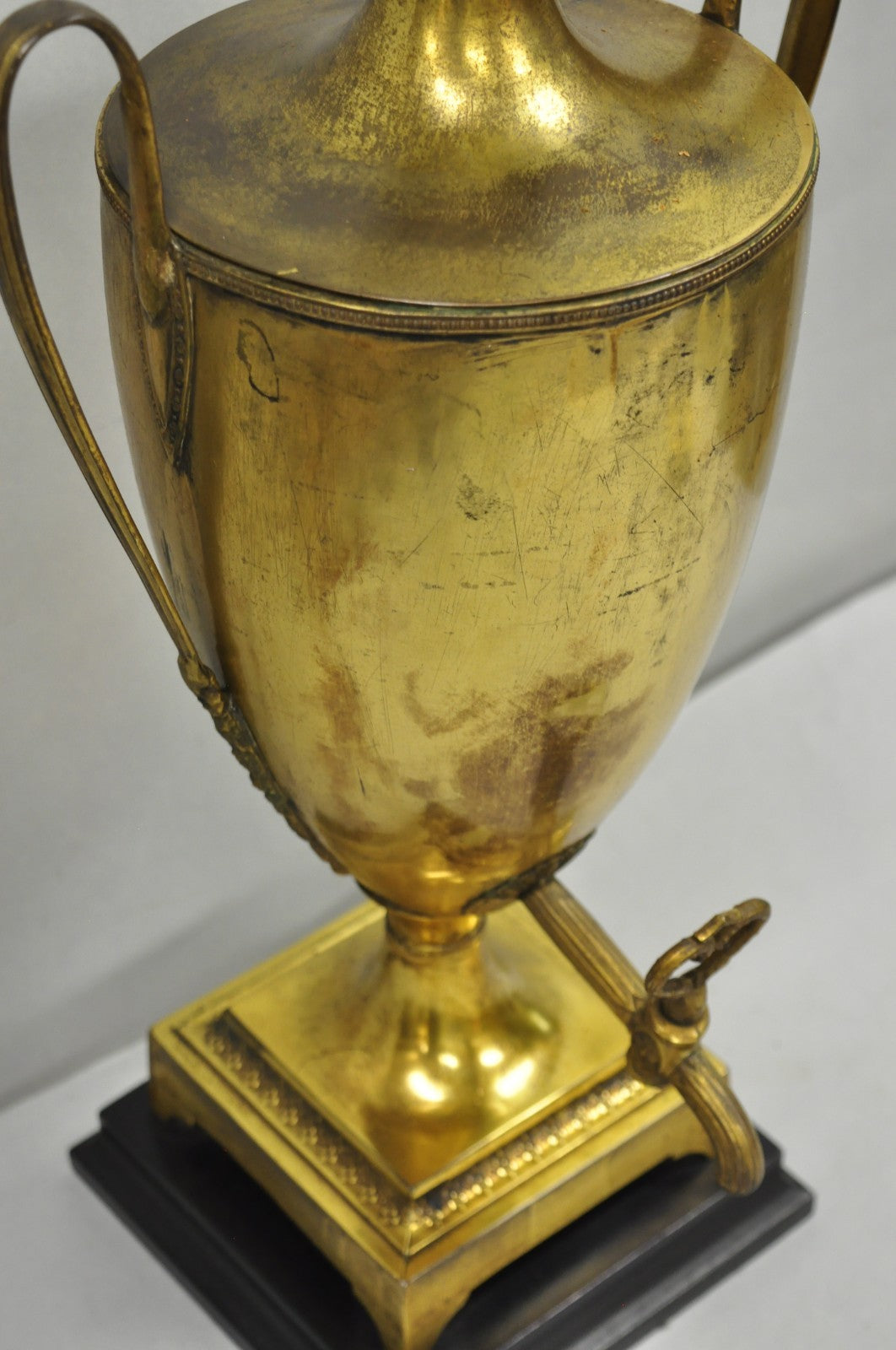Antique French Empire Neoclassical Patinated Brass Large Samovar Urn Table Lamp