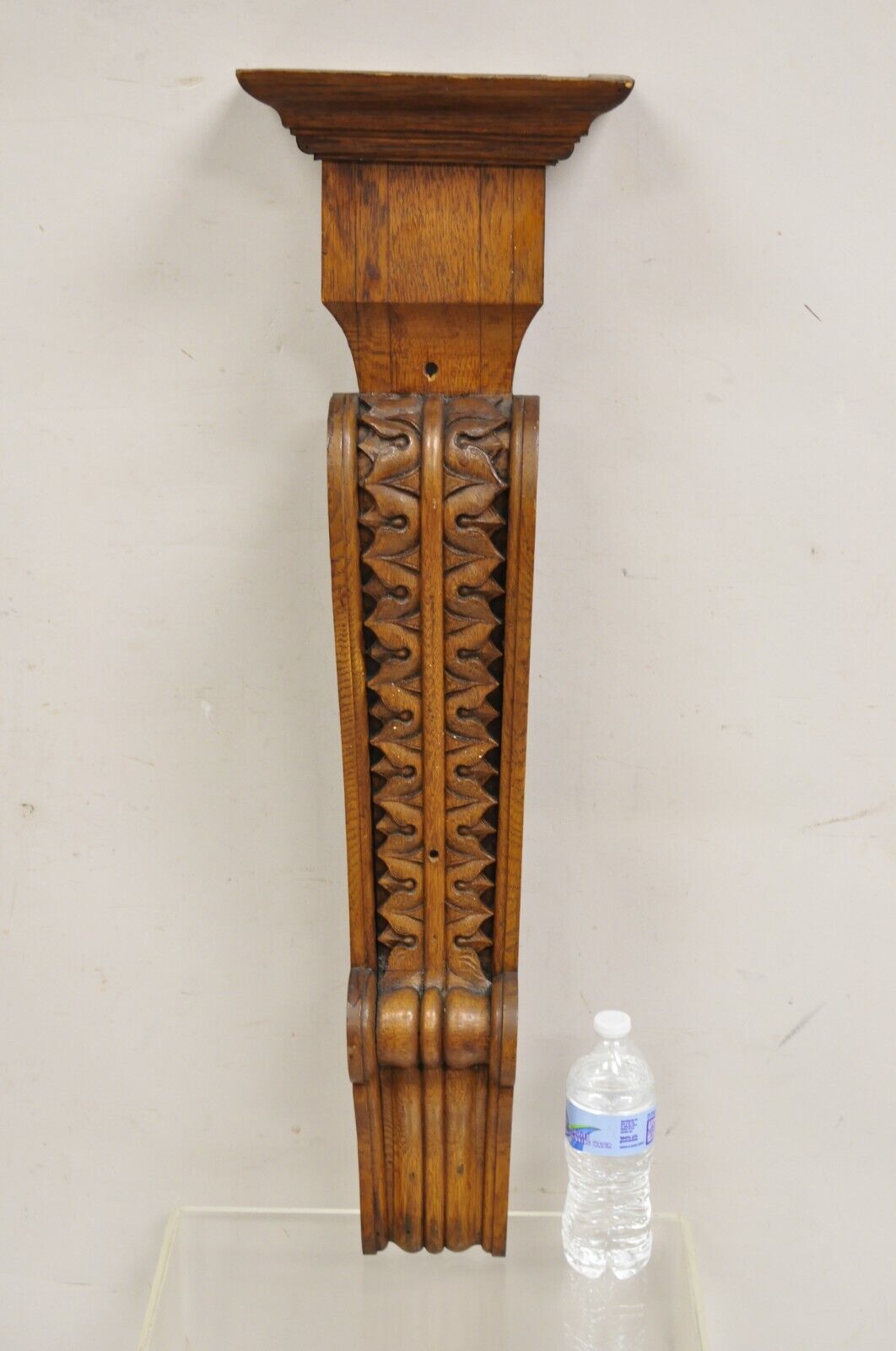 Antique Victorian Oak Wood French Renaissance 34" Tall Carved Corbel Bracket