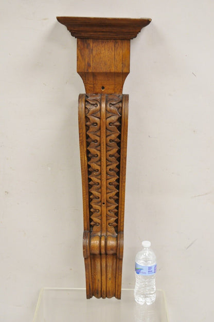 Antique Victorian Oak Wood French Renaissance 34" Tall Carved Corbel Bracket