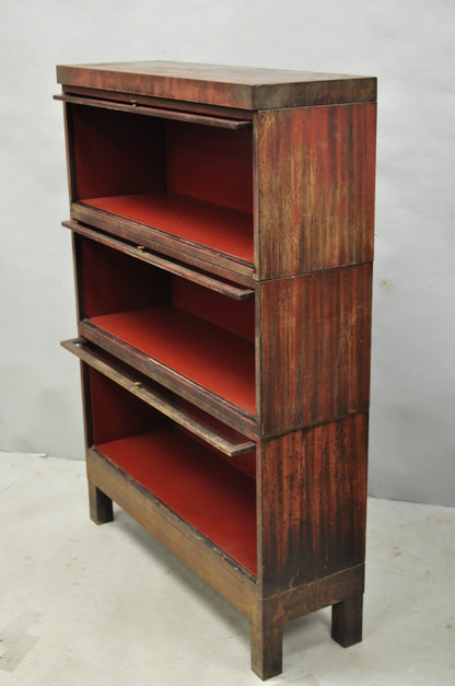 Vintage Industrial Steel Metal Faux Woodgrain Painted Stack Barrister Bookcase