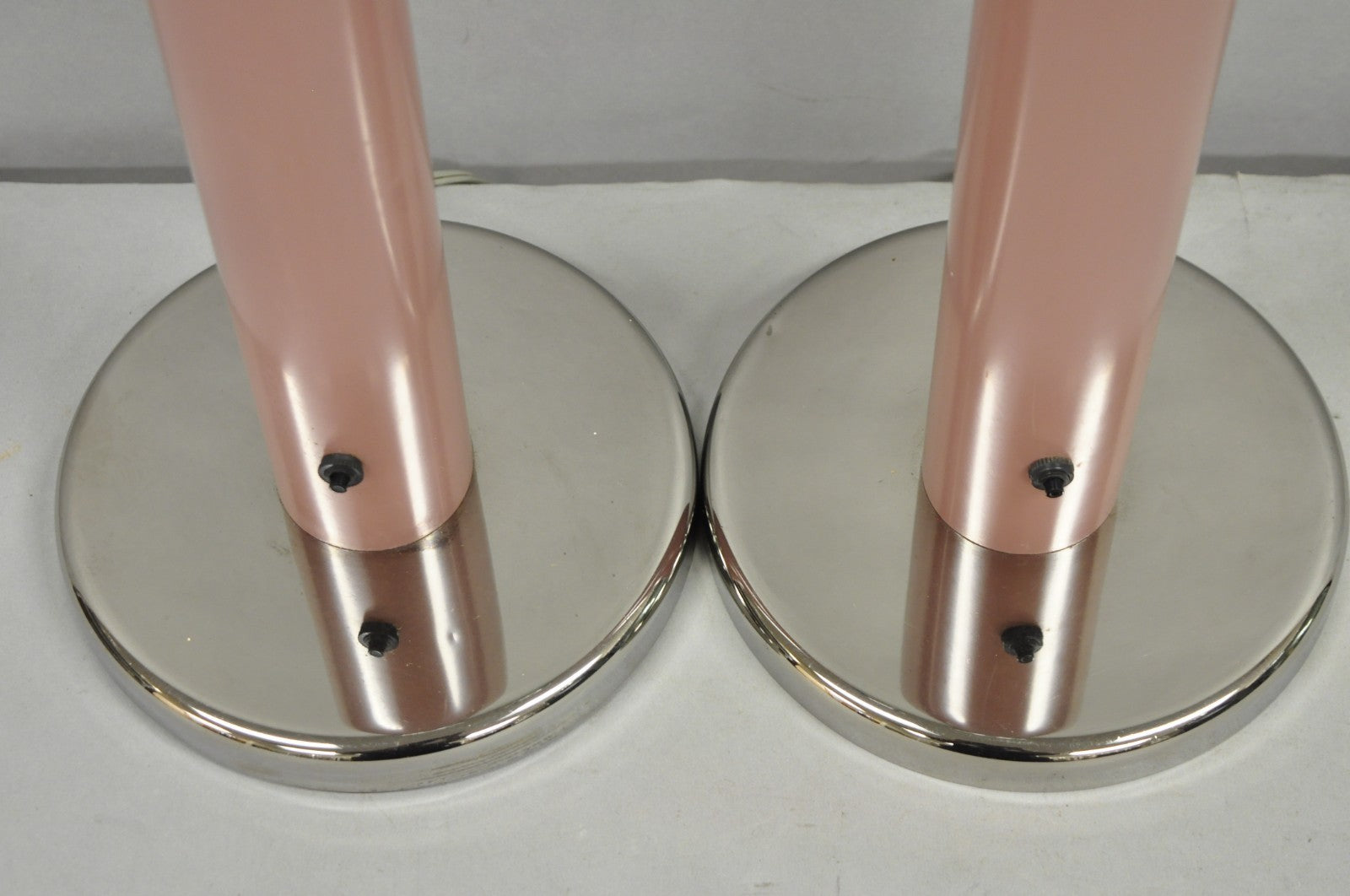 Mid Century Modern Bubble Gum Pink Cylinder Column Chrome Table Lamp - a Pair