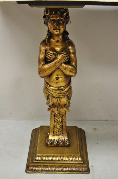 Vintage French Renaissance Victorian Style Gold Figural Marble Top Console Table
