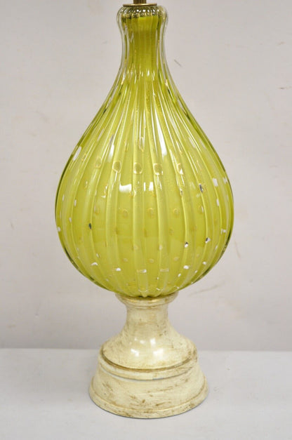 Vintage Mid Century Modern Italian Murano Green & Gold Blown Glass Table Lamp