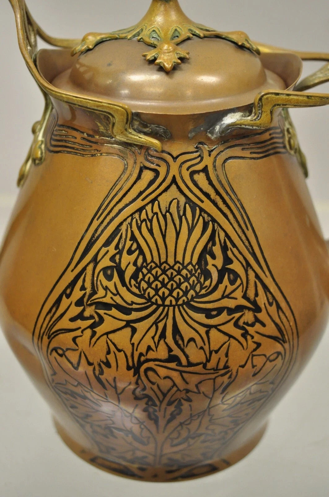 Carl Deffner Copper German Art Nouveau Thistle Tea Set - 4 pc Set