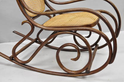 Vintage Mid Century Modern Thonet Style Bentwood & Cane Rocker Rocking Chair (B)