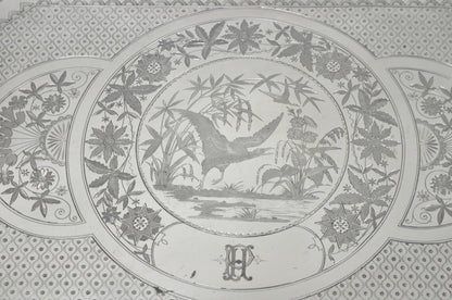 Antique Rogers Smith & Co Art Nouveau Large Silver Plated Crane Bird Etched Tray