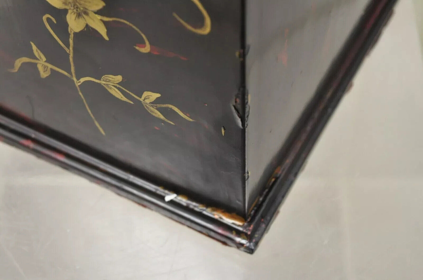 Vintage George III Style Lacquered Wood Hand Painted Butterfly Flower Knife Box