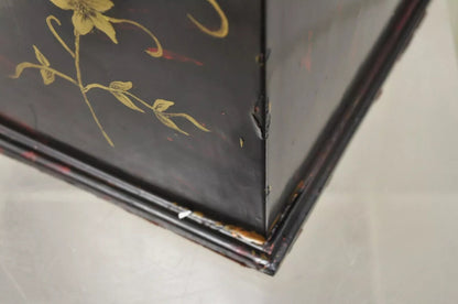 Vintage George III Style Lacquered Wood Hand Painted Butterfly Flower Knife Box