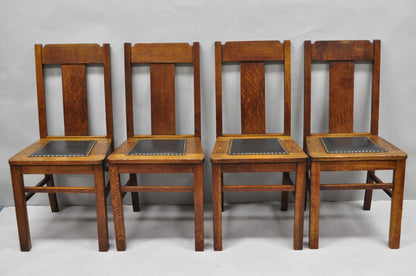 Antique Mission Oak Arts & Crafts T-Back Limbert Style Dining Chairs - Set of 4