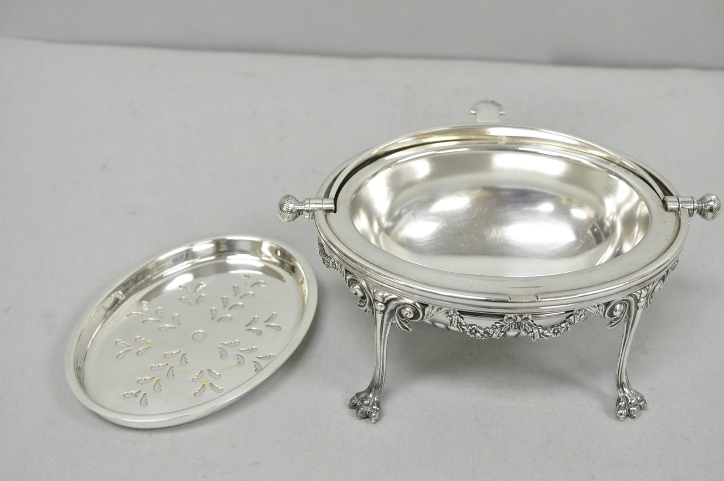 Antique English Edwardian Silver Plated Revolving Oval Serving Butter Dish