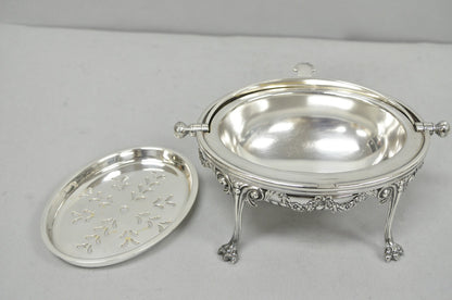 Antique English Edwardian Silver Plated Revolving Oval Serving Butter Dish