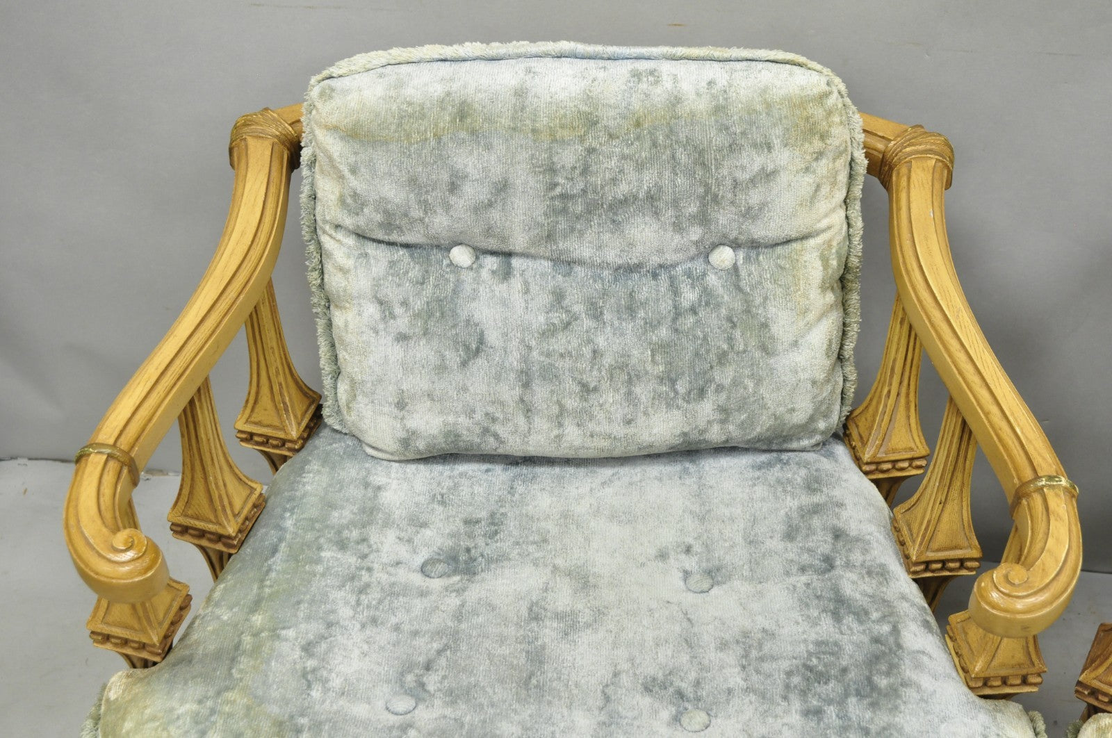 Vintage Hollywood Regency Low Barrel Back Cream Painted Club Lounge Chairs, Pair