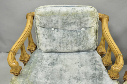 Vintage Hollywood Regency Low Barrel Back Cream Painted Club Lounge Chairs, Pair