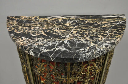 Oscar Bach Attributed Figural Bronze Marble Top Telephone Hall Stand with Chair