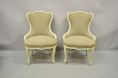 Vintage French Provincial Louis XV Cream Blue Boudoir Slipper Chairs - a Pair