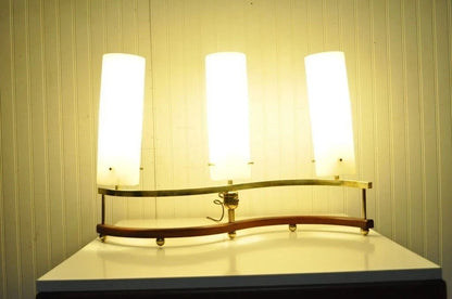 Vintage Mid Century Modern Stilnovo Brass Walnut & Glass Sculptural Table Lamp