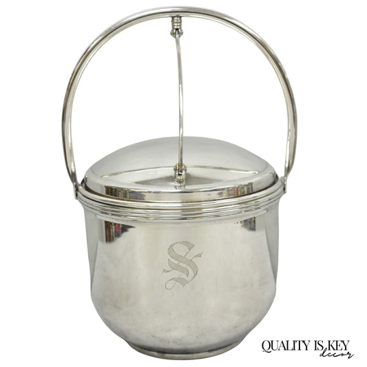 Vintage Art Deco Silver Plated Reticulating Hinge Bar Ice Bucket w/ "S" Monogram