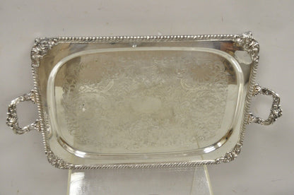 Ornate English Victorian Twin Handle Heavy Silver Plate Platter Tray