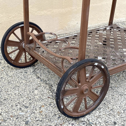 Cast Aluminum Metal Lattice Garden Patio Serving Bar Tea Cart Side Table