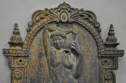 Vintage French Neoclassical Cast Iron Nude Maiden Wall Mounted Garden Fountain