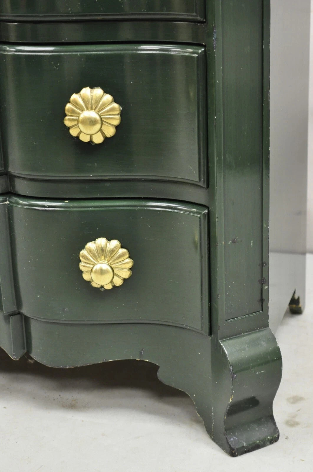 Vintage French Country Provincial Green Lacquer 3 Drawer Nightstand by Roundtree