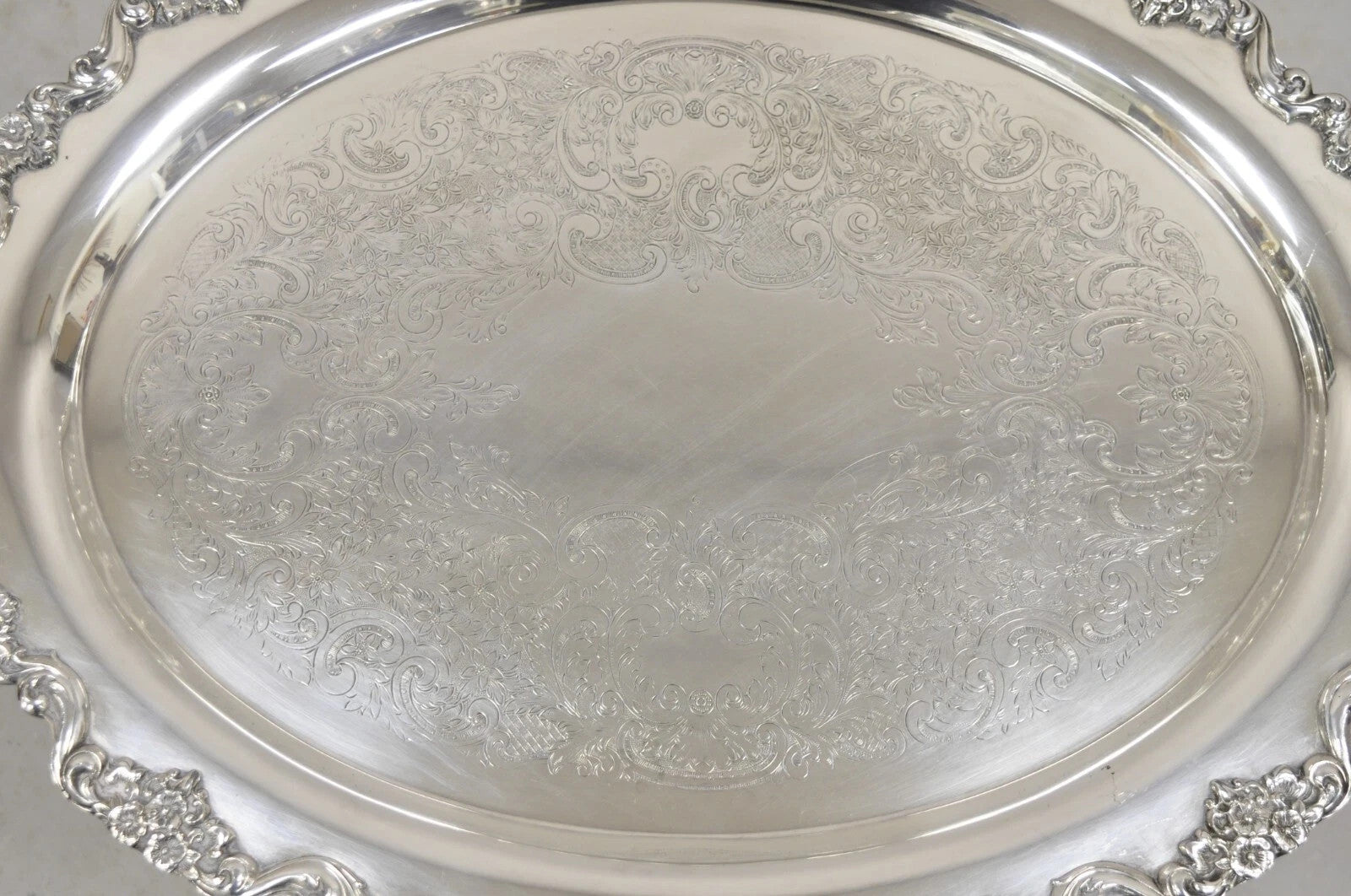 Vintage Poole 400 Lancaster Rose Large Silver Plated Serving Platter Bar Tray