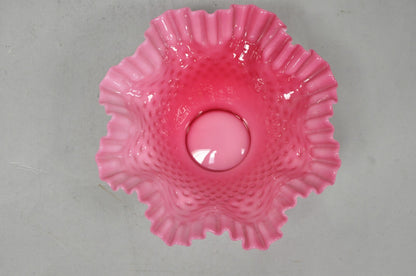 Vintage Pink & White Hobnail Cased Glass Candy Dish Ruffled Bowl Brides Basket