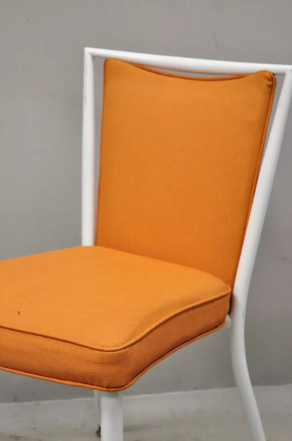 Vintage Mid Century Modern White Steel Metal Orange Dining Side Chairs - a Pair