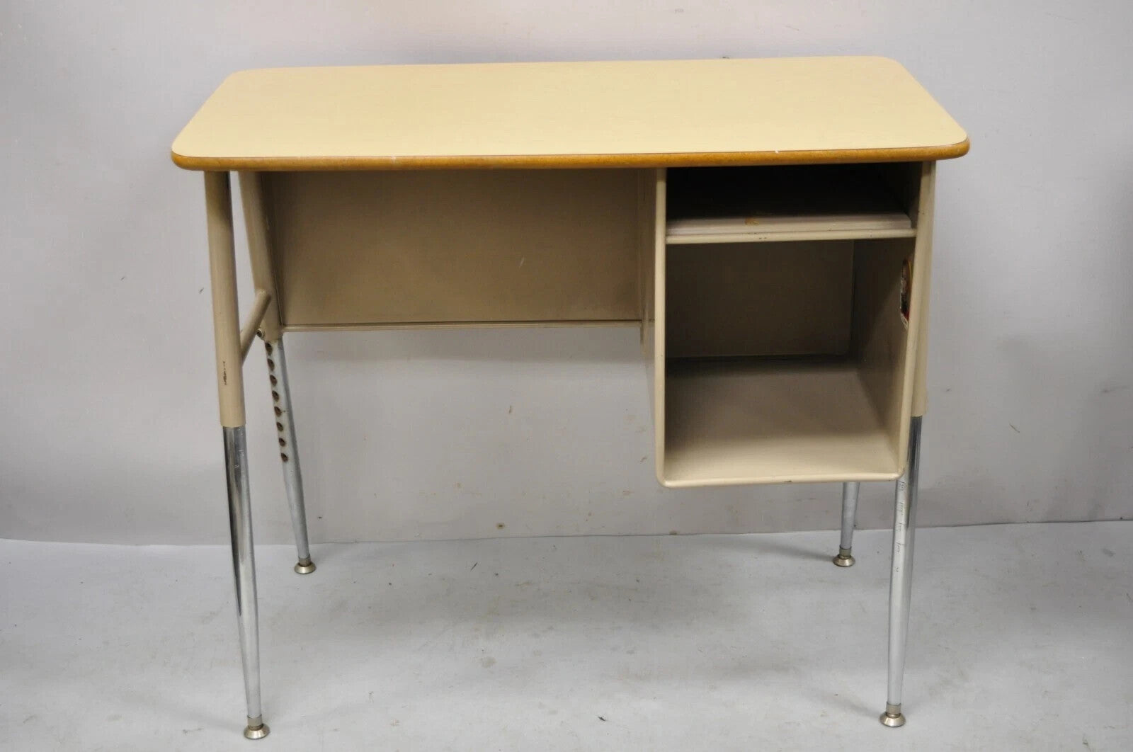 Vintage Industrial Adjustable Height Metal School Writing Desk With Laminate Top