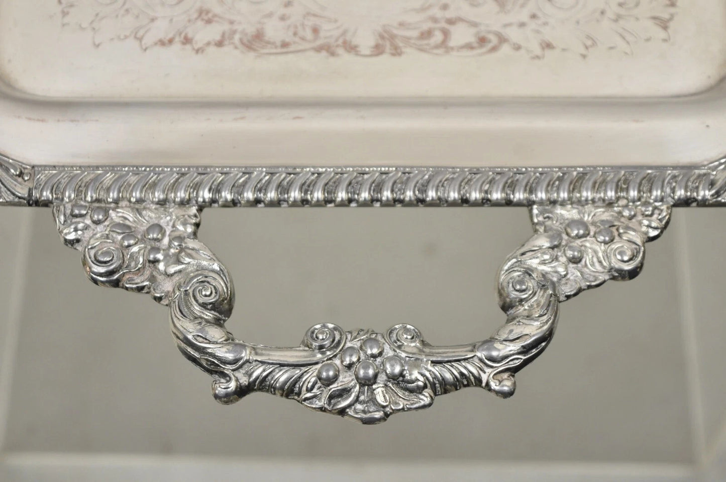 Vintage English Victorian Silver Plated Twin Handle Serving Platter Bar Tray