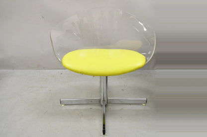 Vintage Jansko Mid Century Modern Sculpted Lucite Yellow Vinyl Swivel Chair