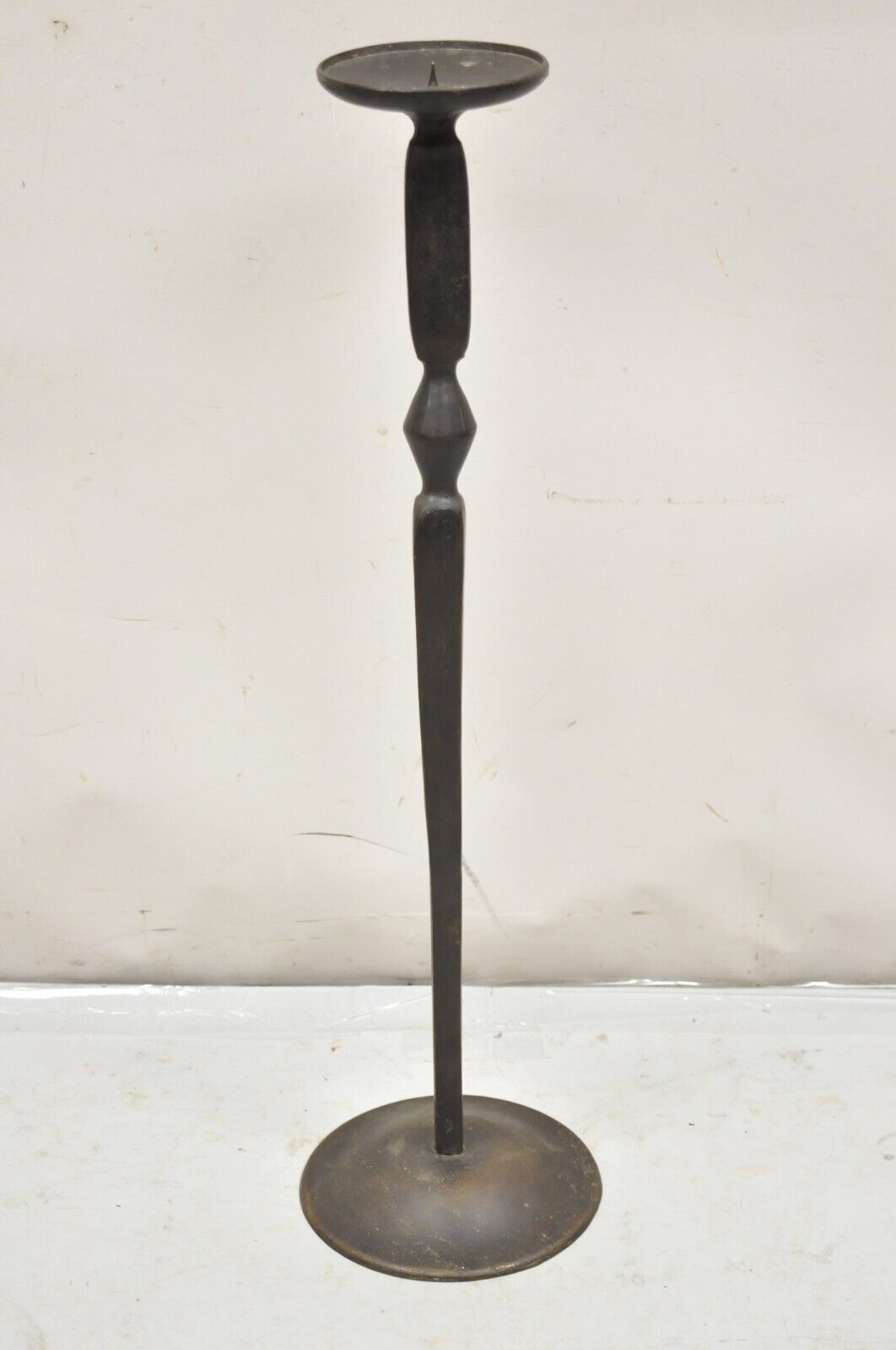 Cast Bronze Brutalist Modern 29.5" Tall Floor Candlestick Holder Stand