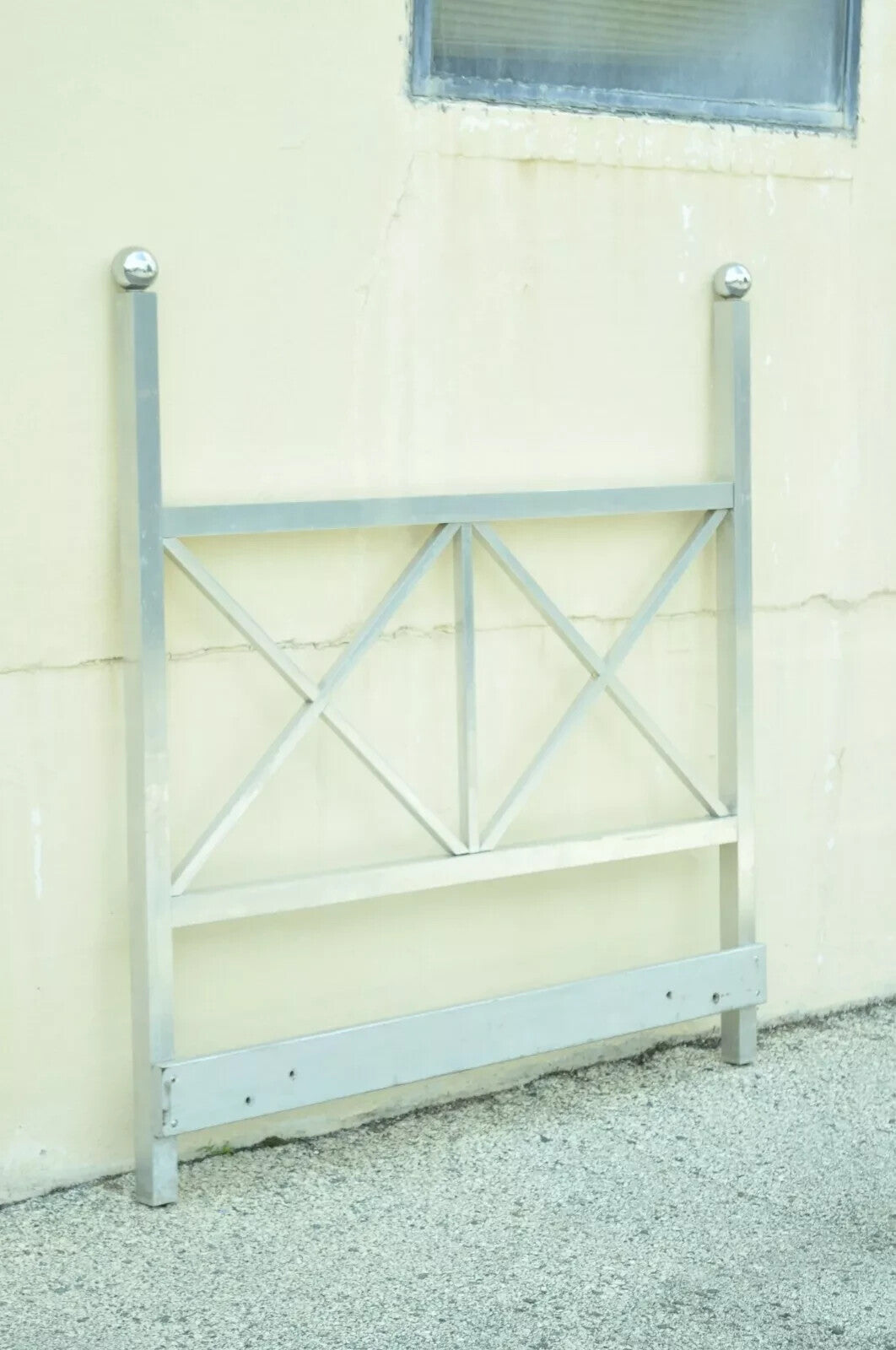 Mid Century Modern Aluminum Metal Finial Post X-Frame Queen Size Bed Headboard