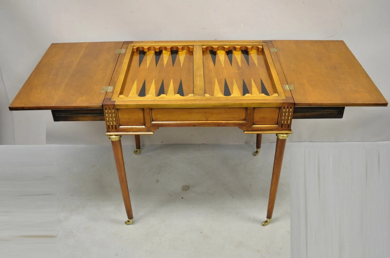 Vintage French Louis XVI Style Cherry Wood Flip Top Backgammon Card Game Table