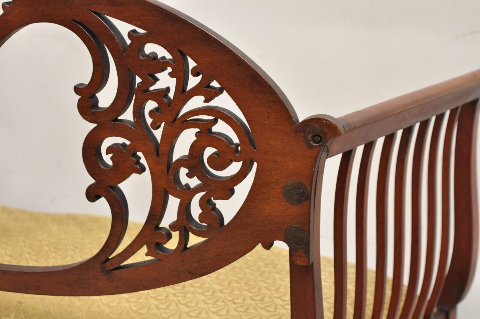 Antique Victorian Mahogany Carve Fretwork Sofa Parlor Bench Settee Loveseat