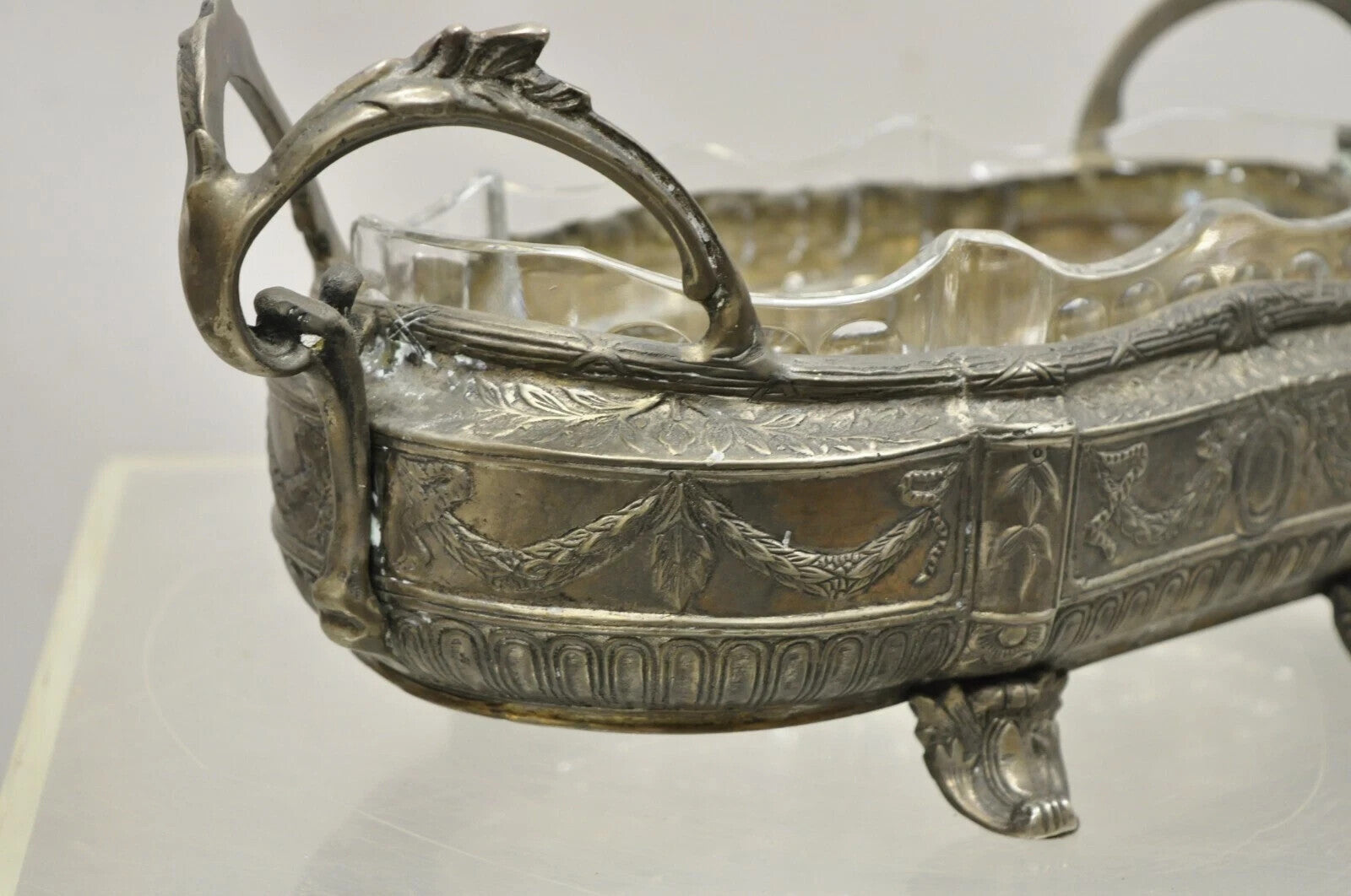 French Louis XVI Nickel Silver Plate Drape Design Centerpiece Bowl Dish Planter