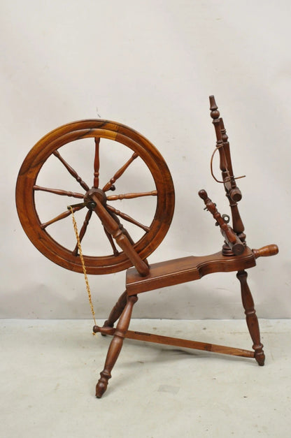 Antique Canadian Country Primitive Pine Wood Colonial Wooden Spinning Wheel