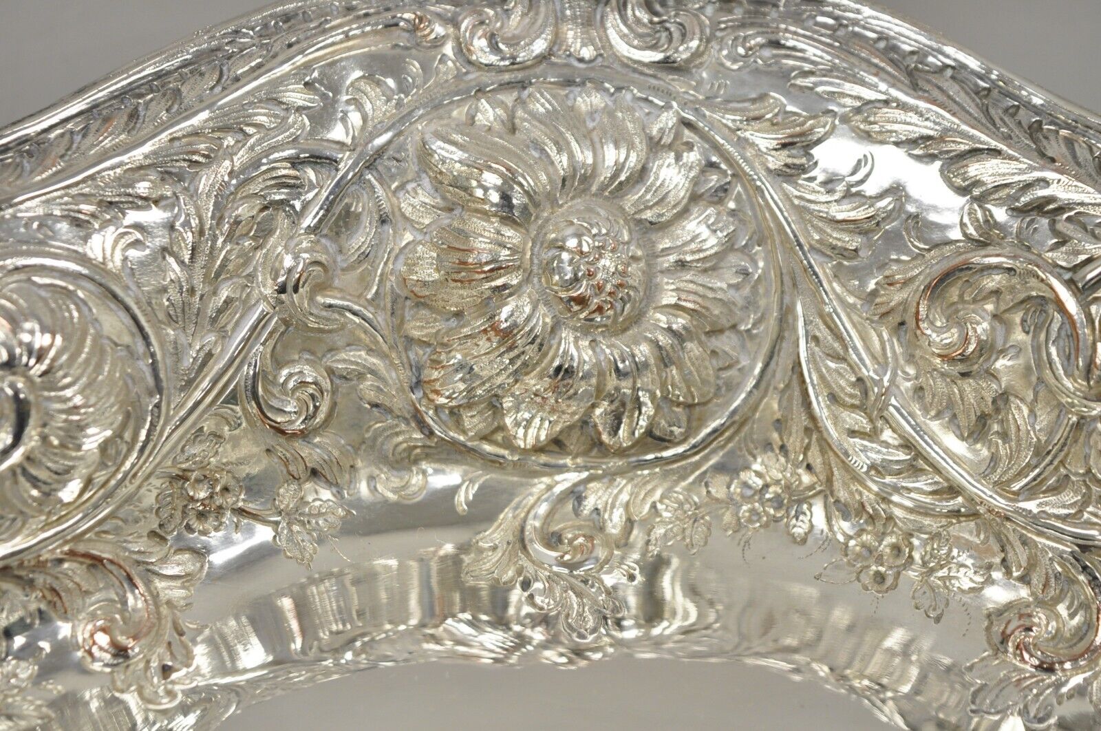 Pair M&H English Victorian Art Nouveau Silver Plate Floral Repousse Fruit Bowls