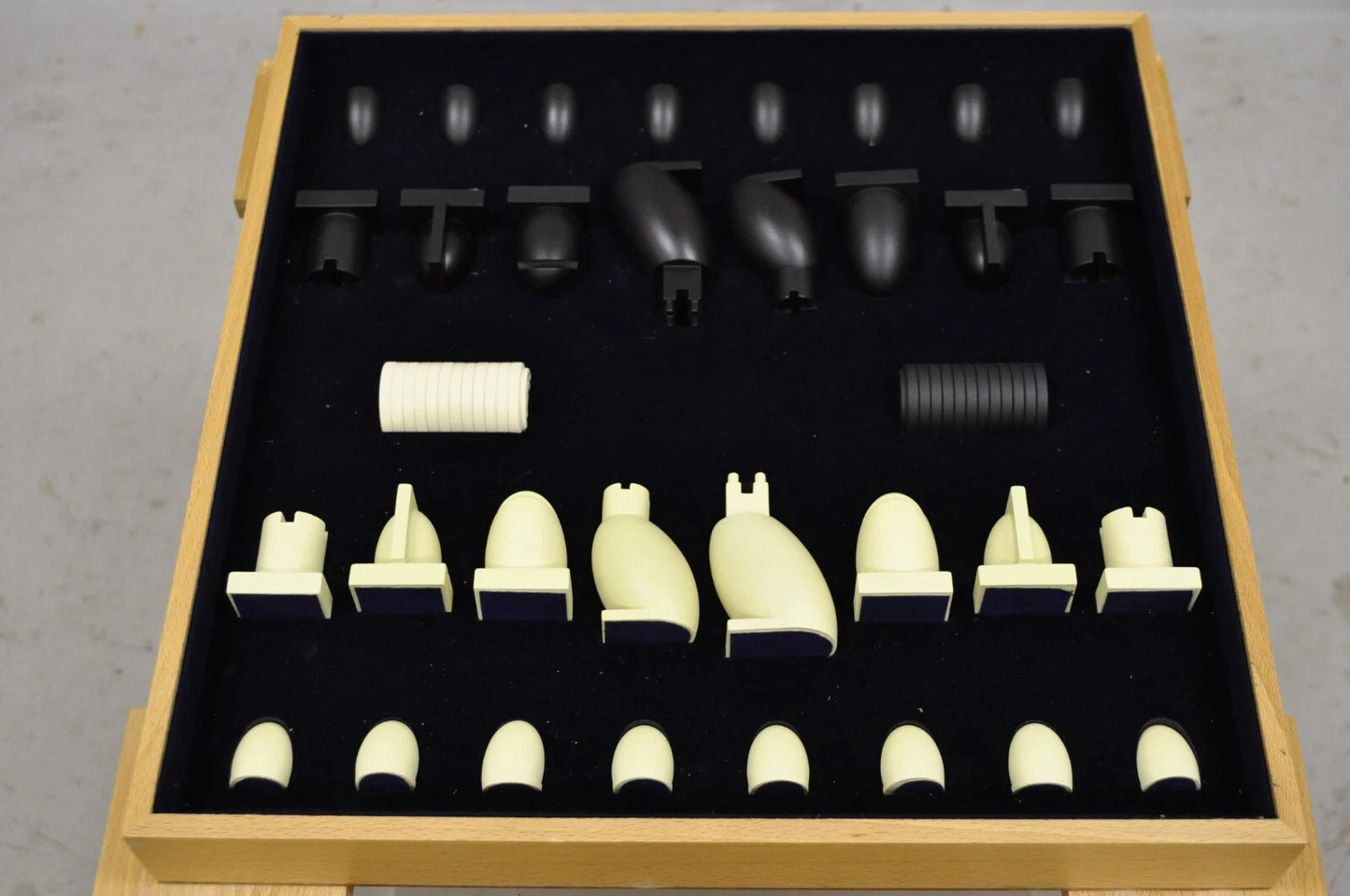 1990s Michael Graves Postmodern Chess & Checkers Set Maple Wood Modern Board