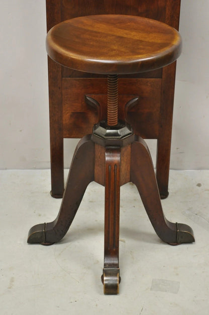 Antique Hamilton Mfg High Back Adjustable Mahogany Architect Chair Piano Stool