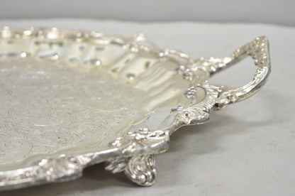 Vintage Victorian Silver Plated Round Scalloped Twin Handle Bar Serving Tray