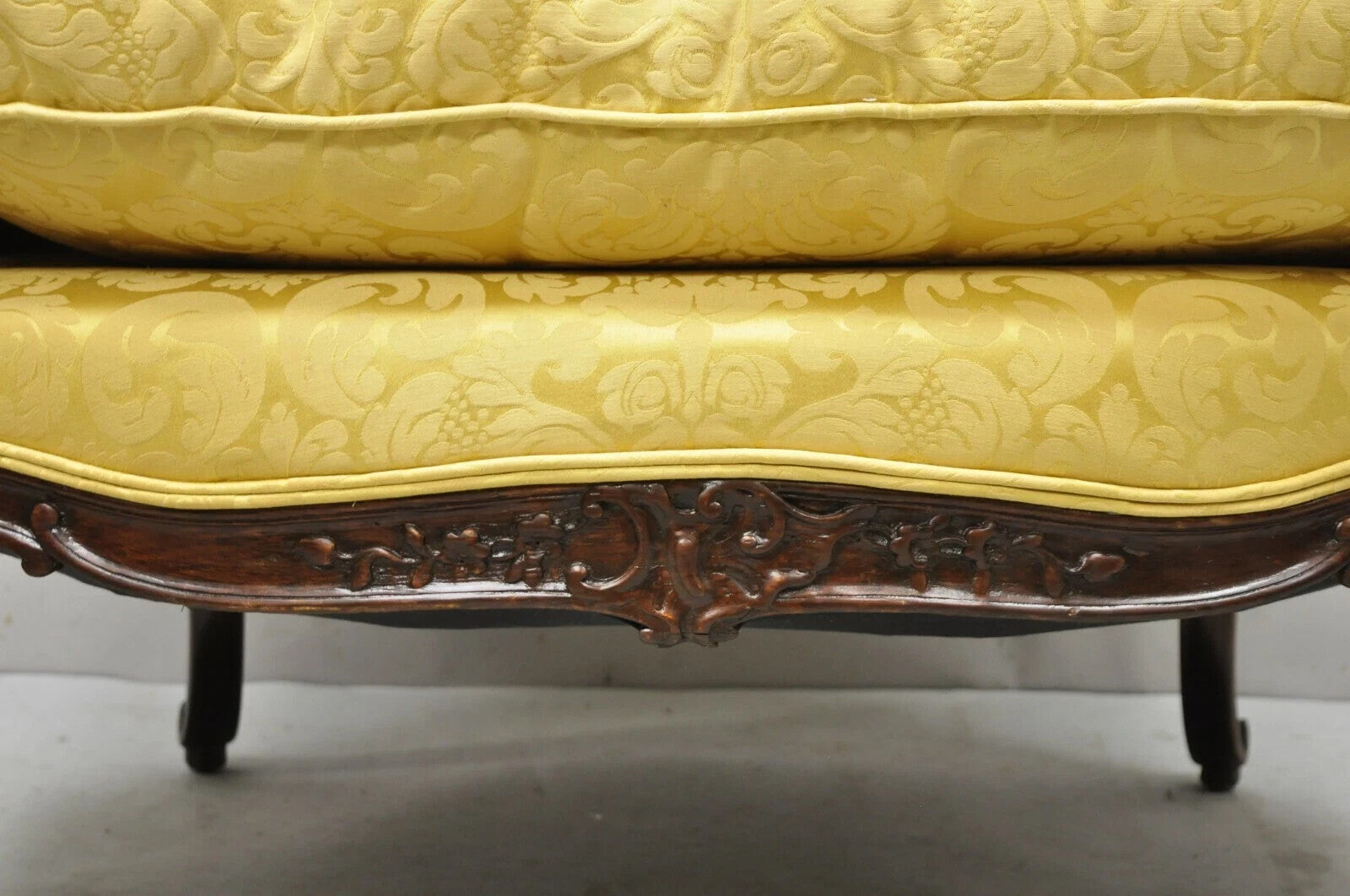 French Louis XV Style Gold Upholstered Wide Seat Lounge Chair Settee Bergere