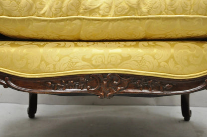 French Louis XV Style Gold Upholstered Wide Seat Lounge Chair Settee Bergere
