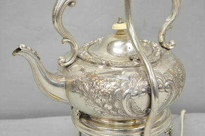 Antique Victorian Cheltenham Converted Silver Plated Tea Kettle Table Lamp