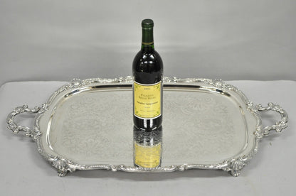 Antique English Victorian Silver Plated Ornate Twin Handle Bar Tray by BSC